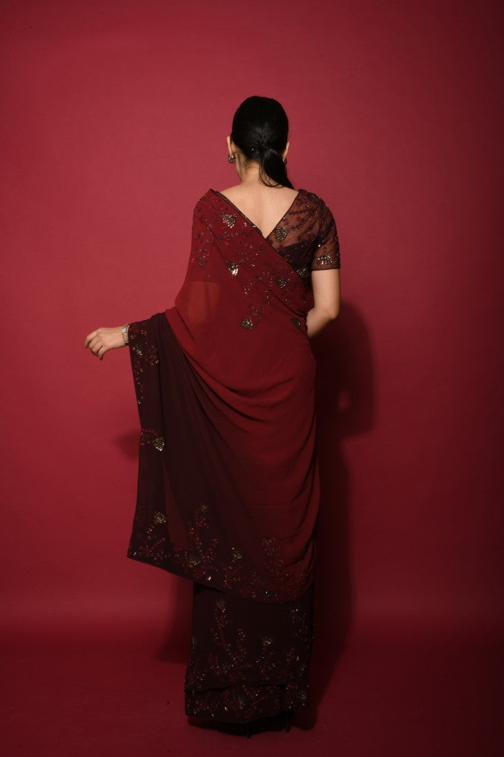 Ombre cola maroon draped saree