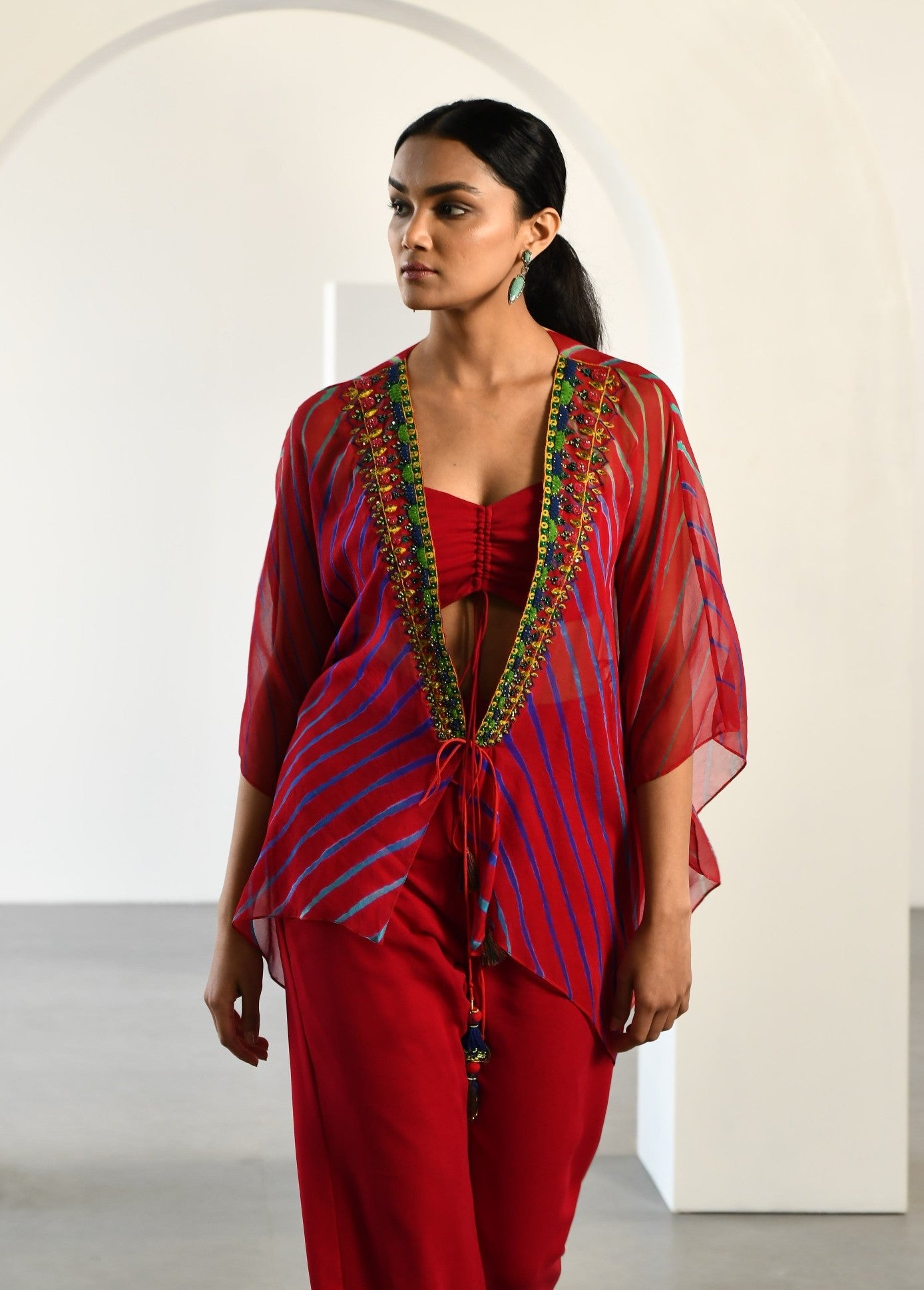 RED LEHERIYA JACKET SET