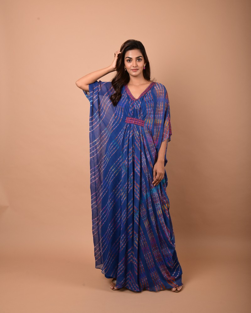 Pigeon blue Leheriya Kaftan Tunic