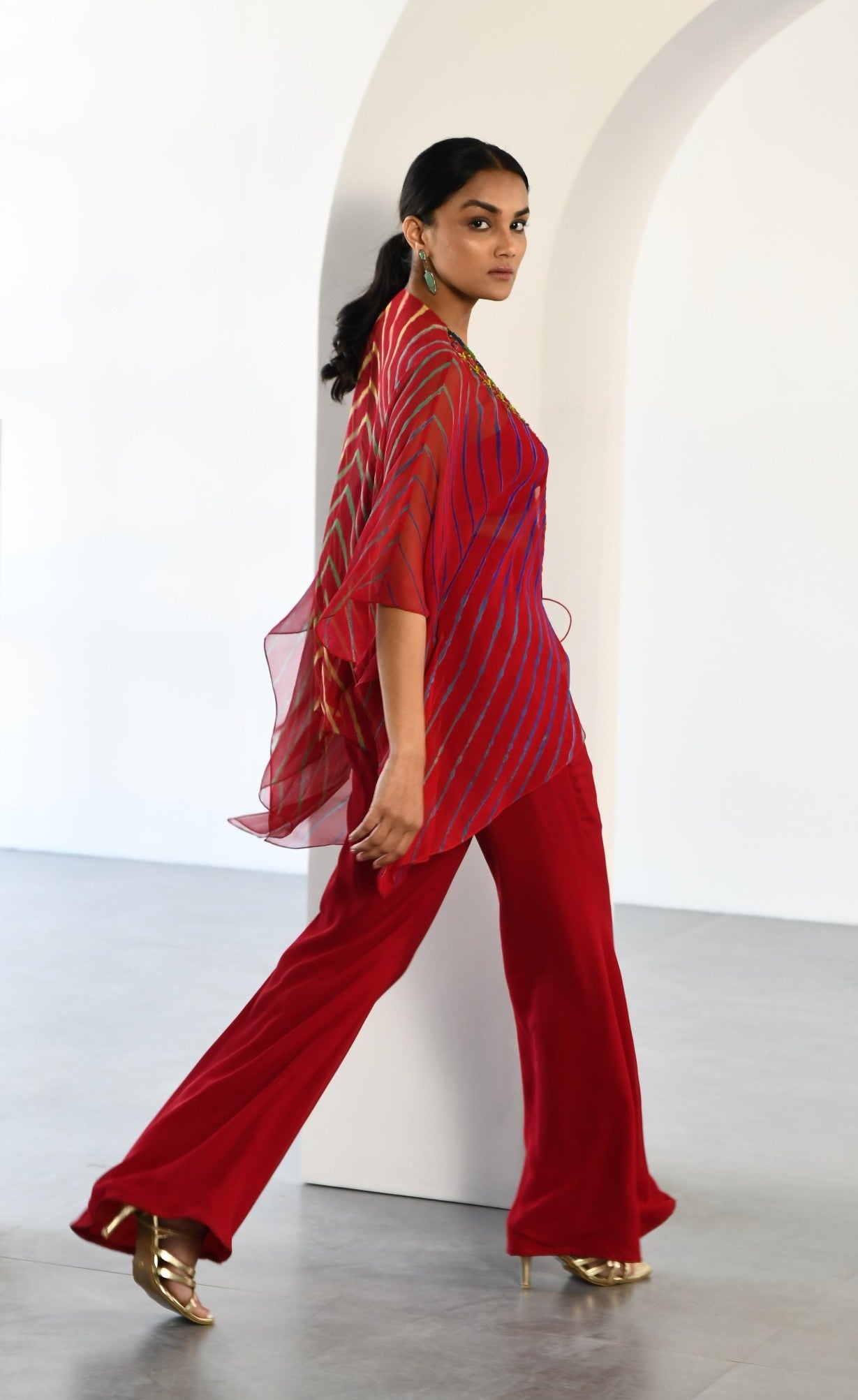 RED LEHERIYA JACKET SET