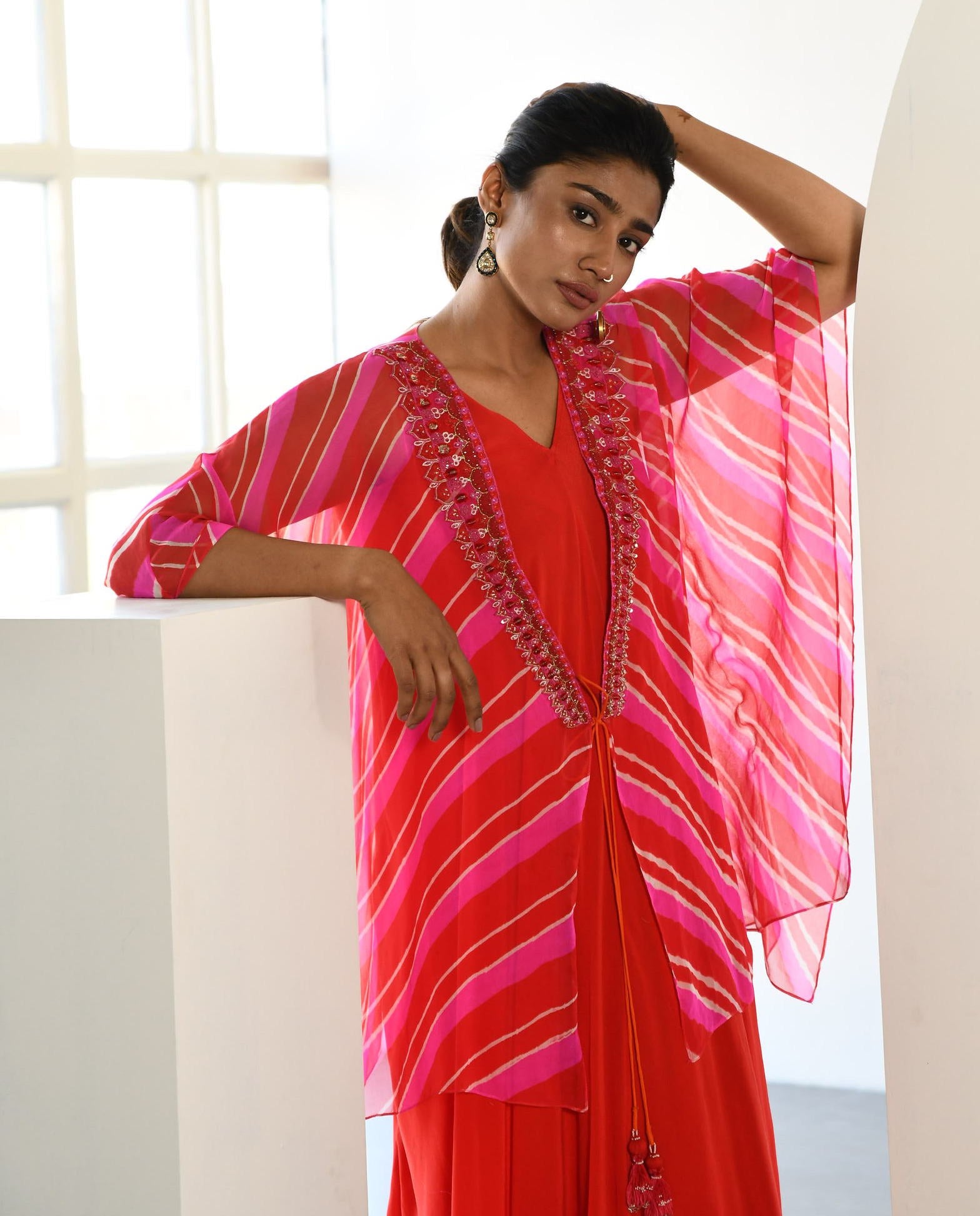 ORANGE PINK AND WHITE JACKET SET