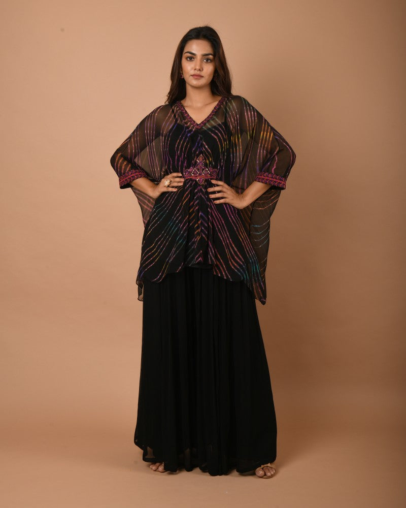 Leheriya black multi kaftan tunic set