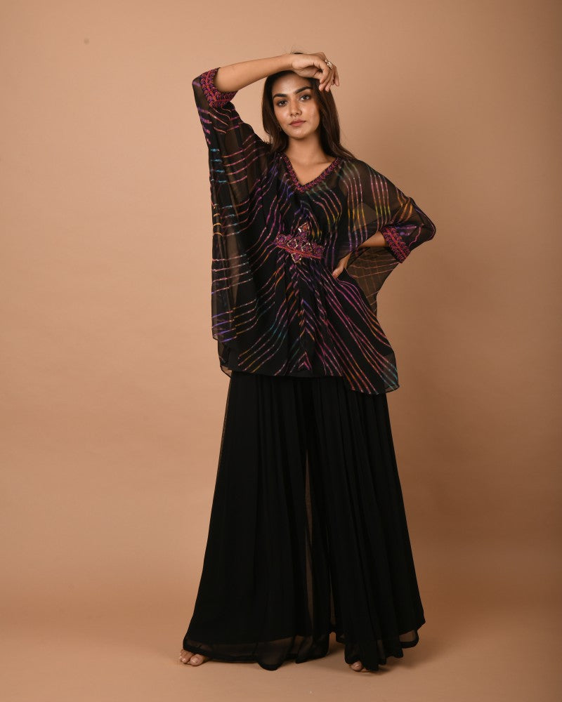 Leheriya black multi kaftan tunic set