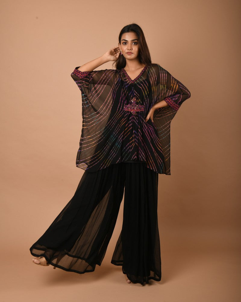 Leheriya black multi kaftan tunic set