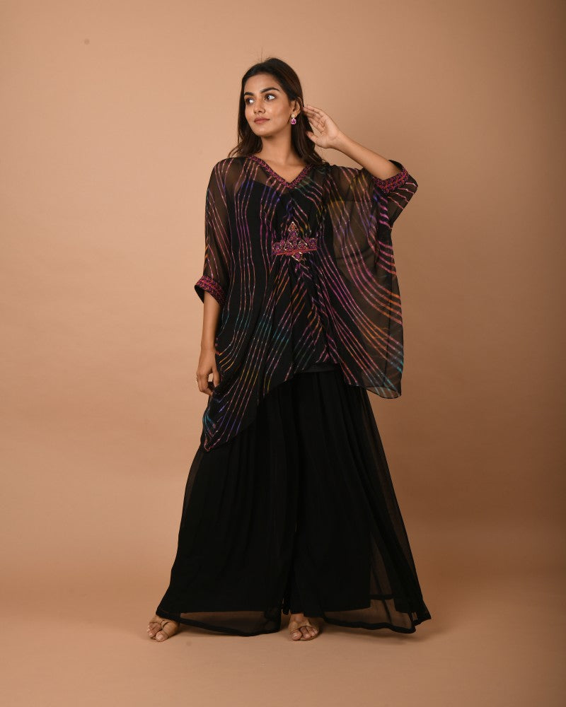 Leheriya black multi kaftan tunic set