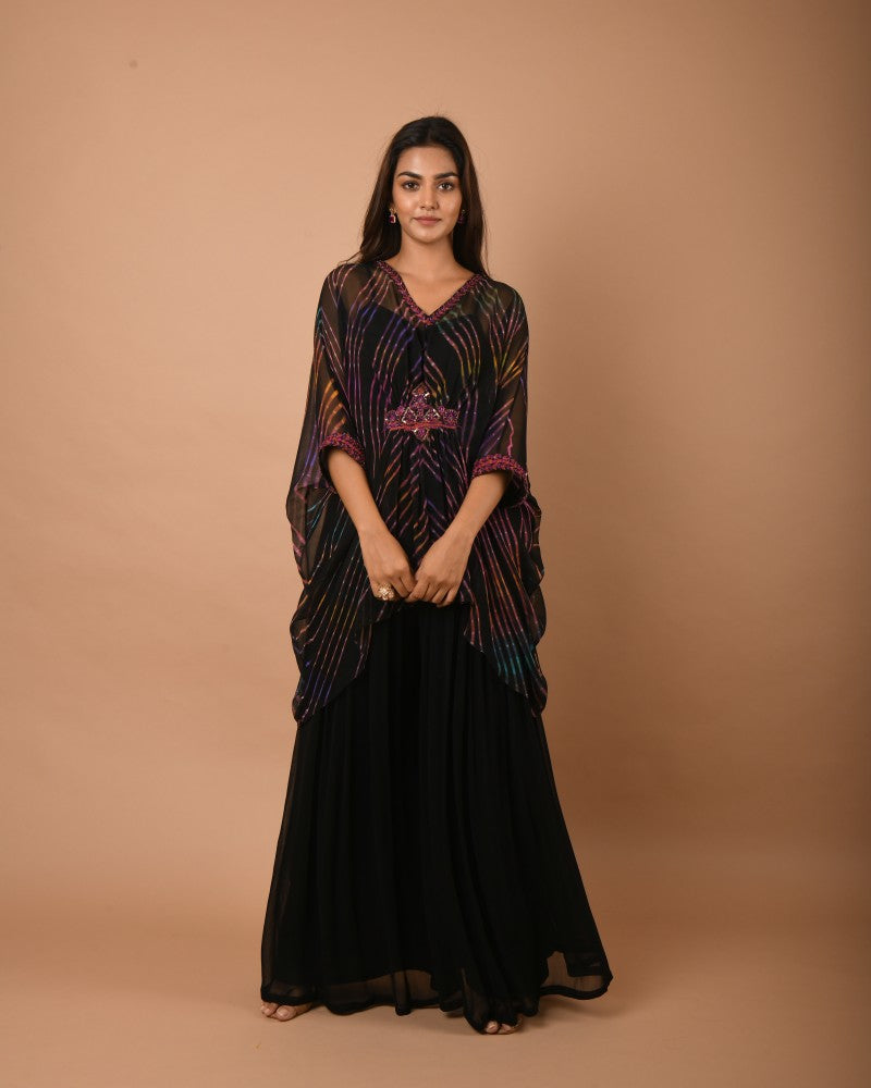 Leheriya black multi kaftan tunic set
