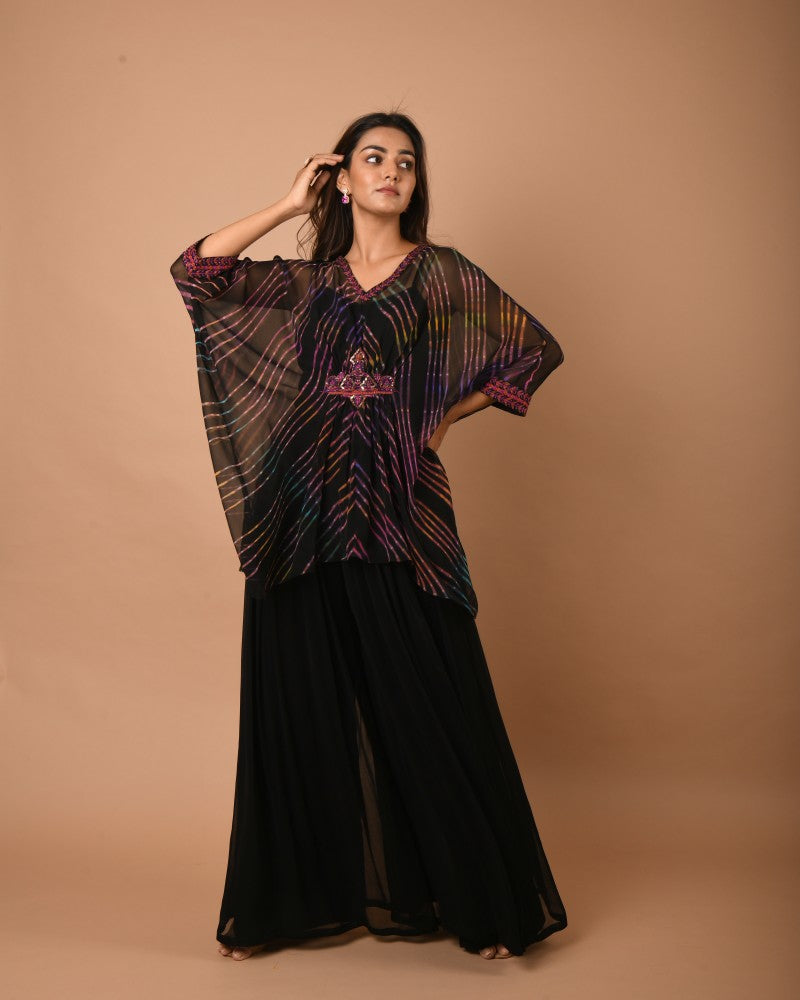 Leheriya black multi kaftan tunic set