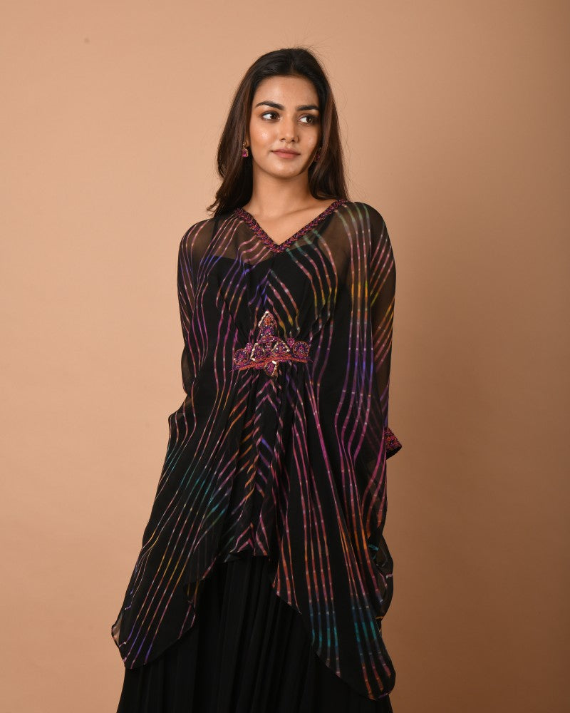 Leheriya black multi kaftan tunic set