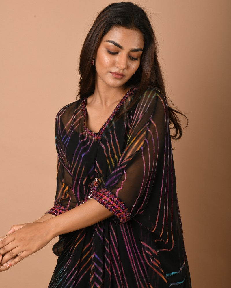 Leheriya black multi kaftan tunic set