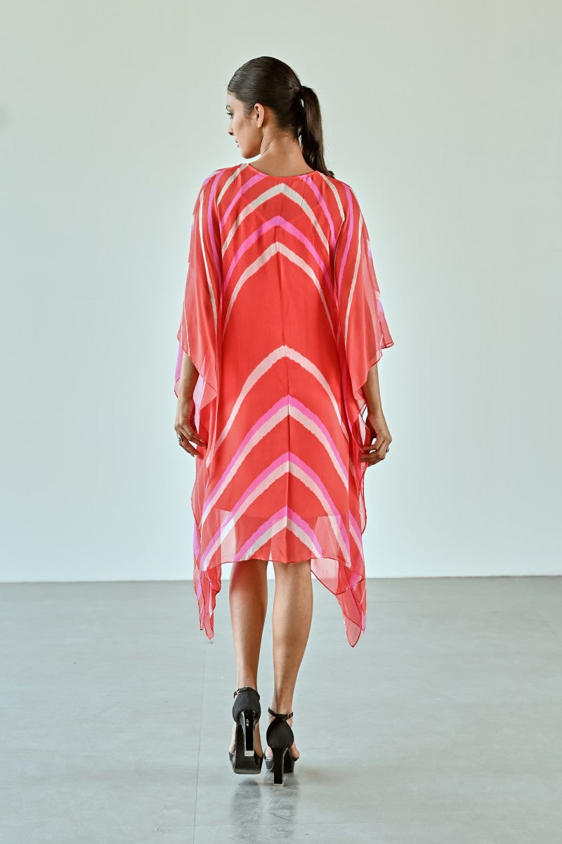 ORANGE PINK WHITE LEHERIYA DRESS