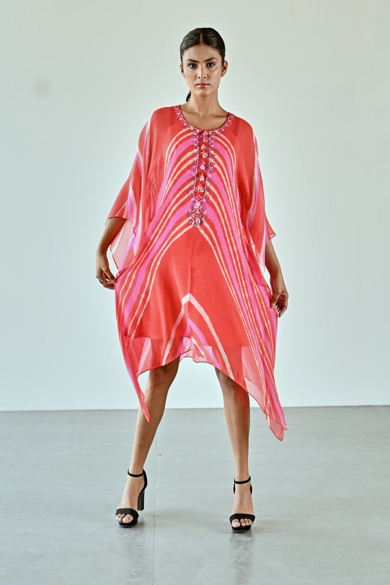 ORANGE PINK WHITE LEHERIYA DRESS