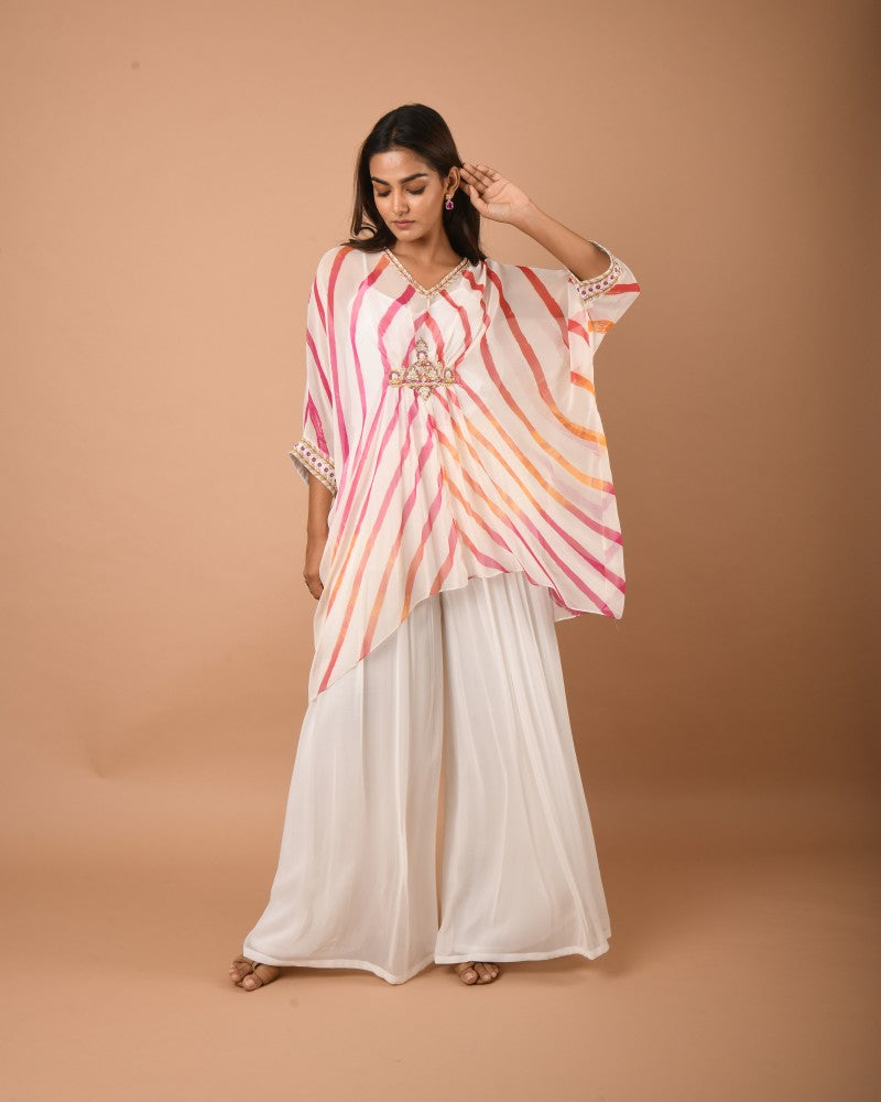 Leheriya offwhite multi kaftan tunic set