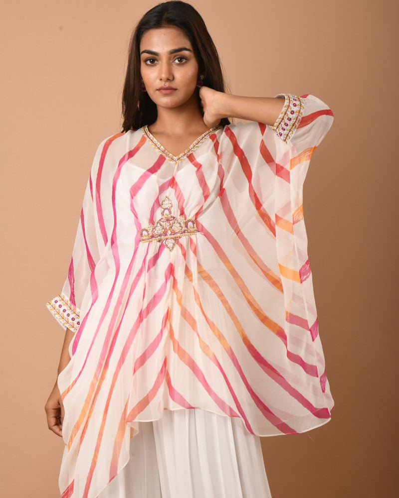 Leheriya offwhite multi kaftan tunic set
