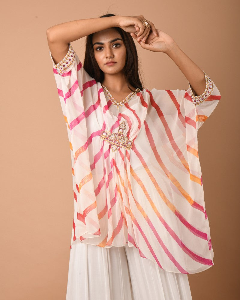 Leheriya offwhite multi kaftan tunic set