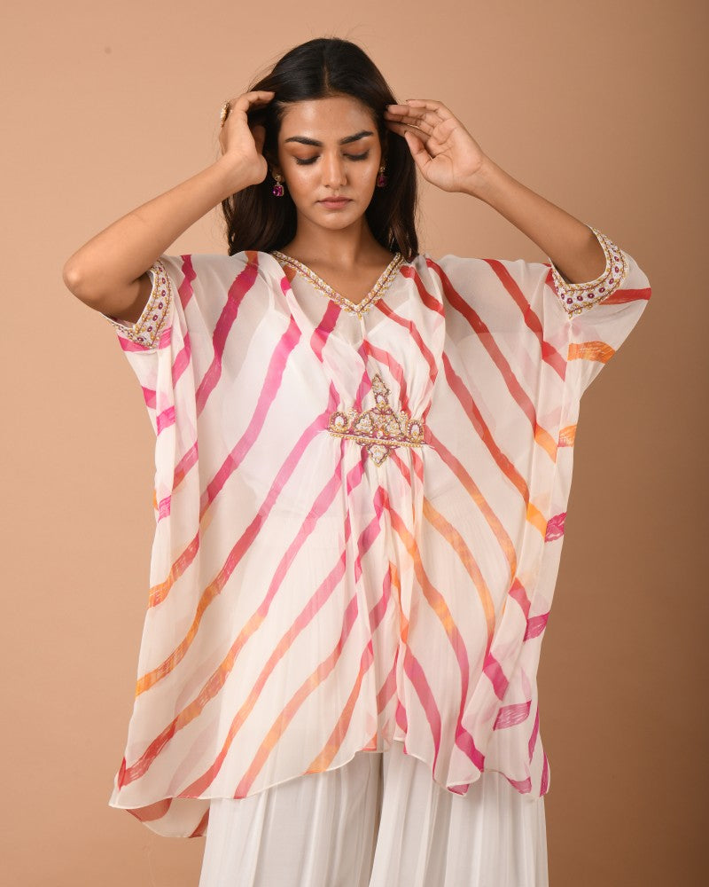 Leheriya offwhite multi kaftan tunic set