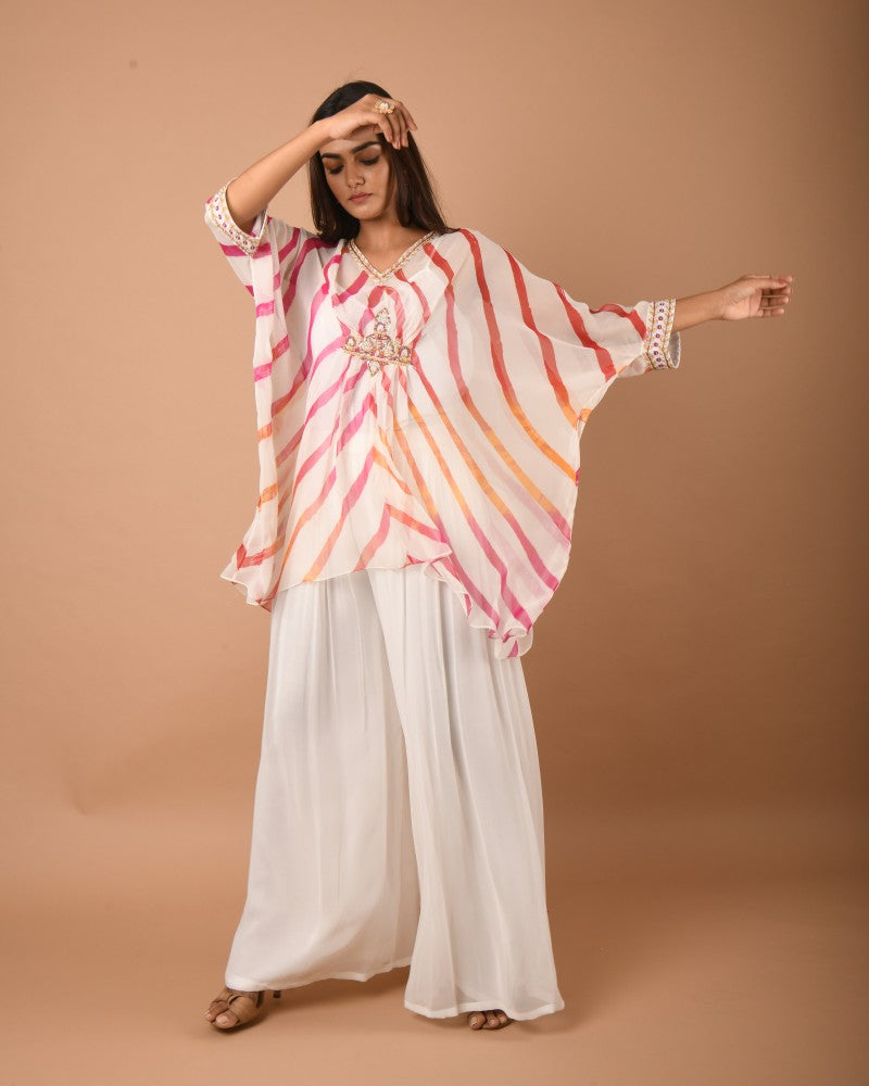 Leheriya offwhite multi kaftan tunic set