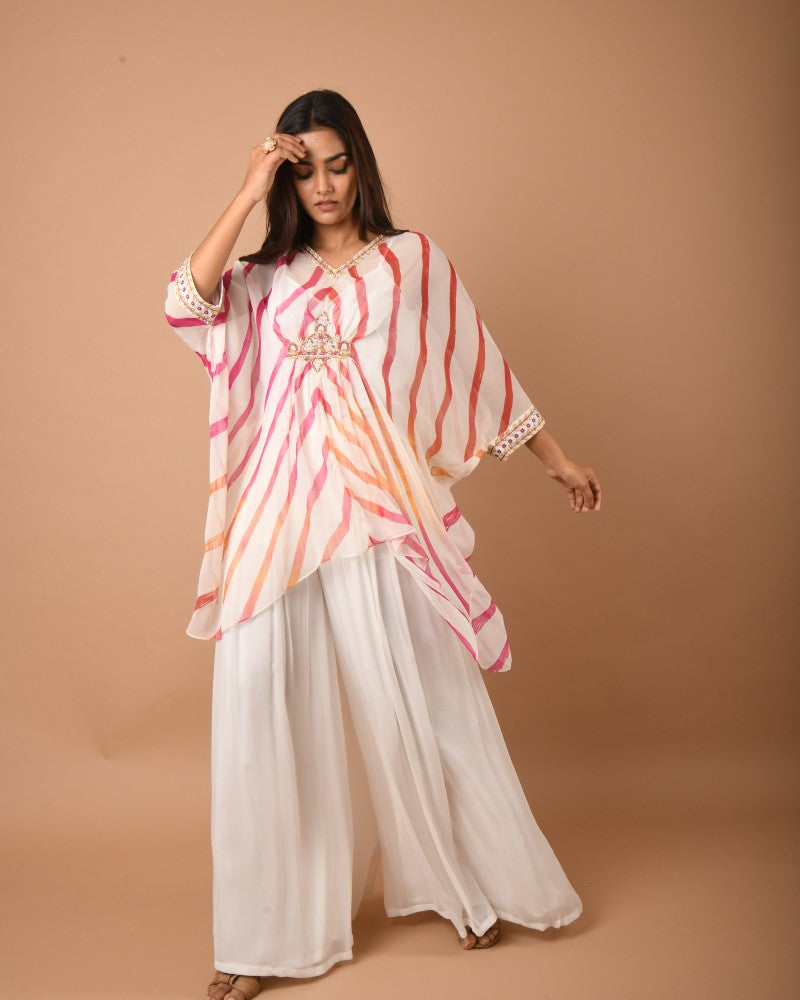Leheriya offwhite multi kaftan tunic set