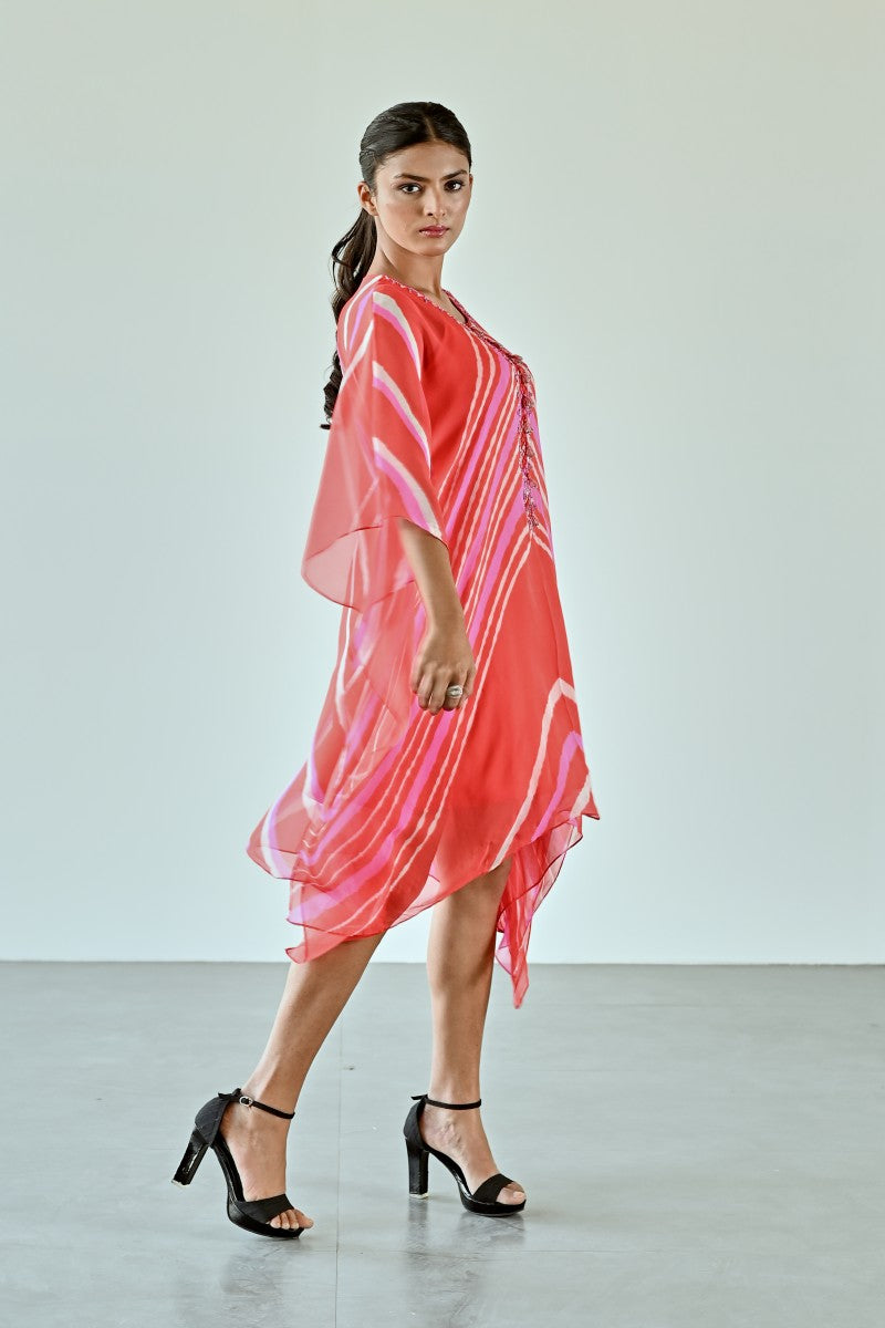 ORANGE PINK WHITE LEHERIYA DRESS