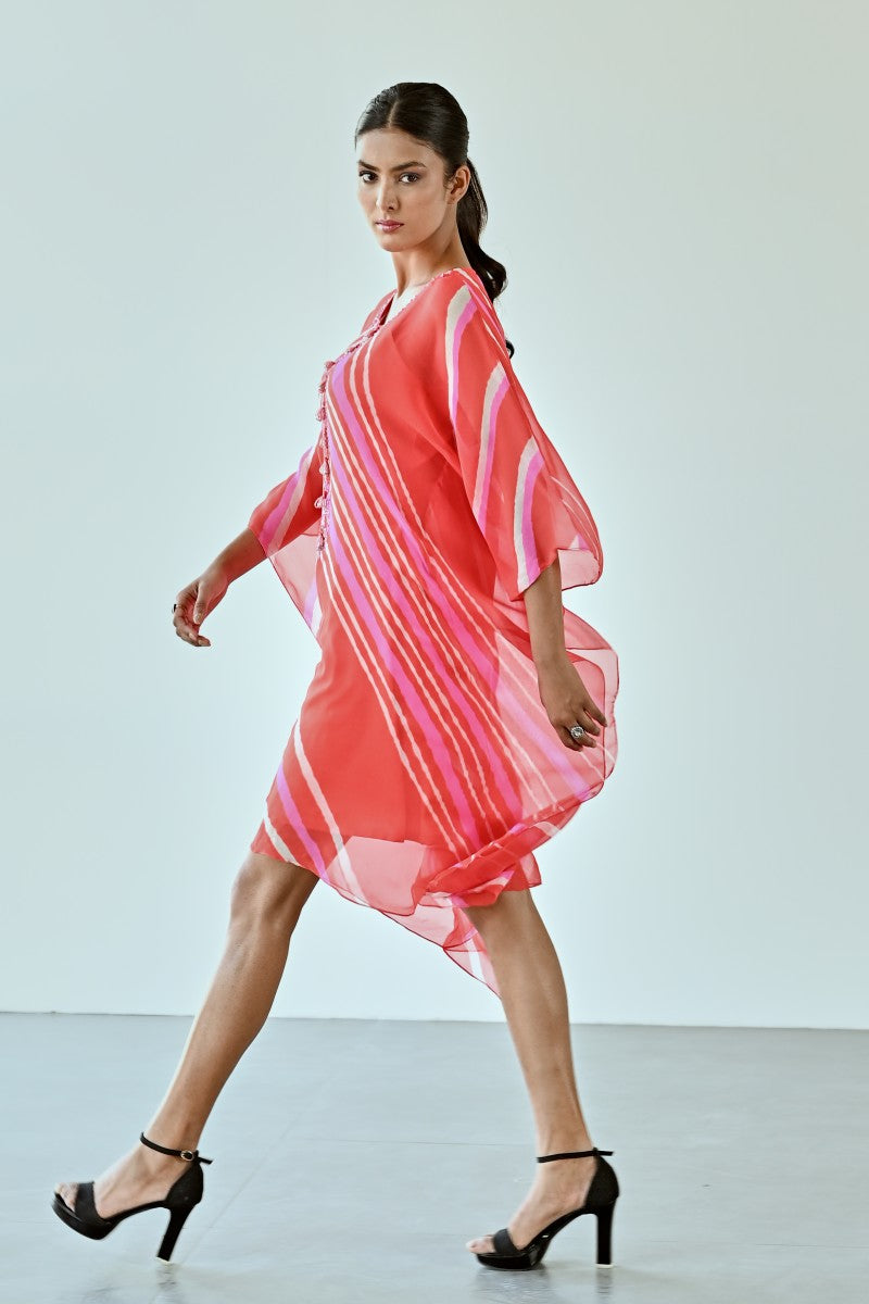 ORANGE PINK WHITE LEHERIYA DRESS