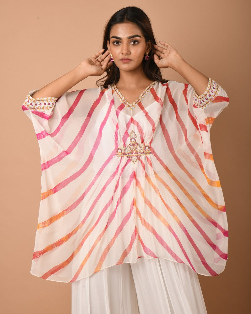 Leheriya offwhite multi kaftan tunic set