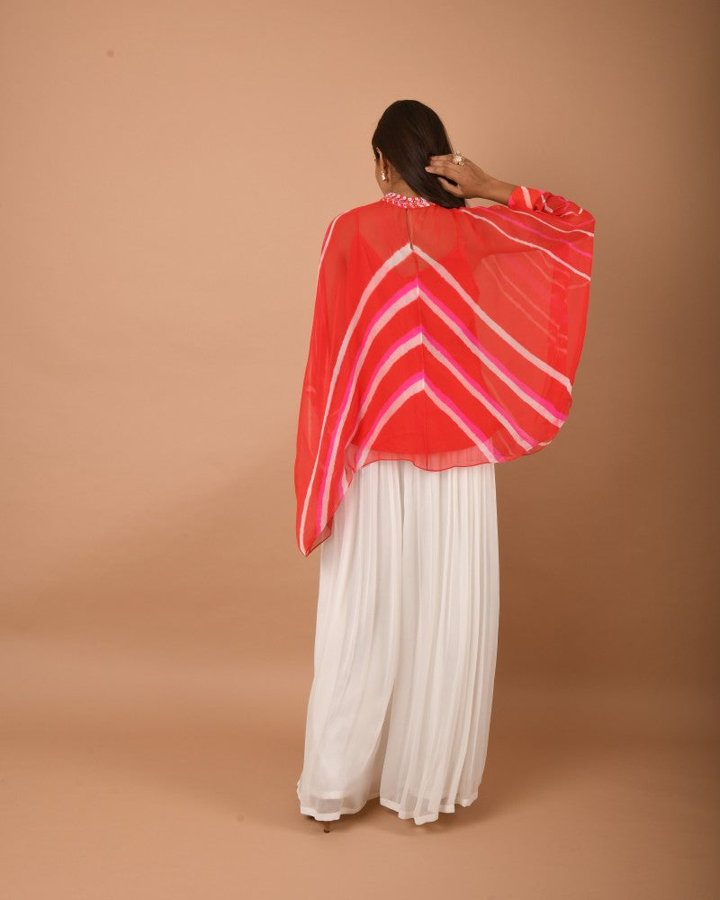 Orange pink white leheriya top pant