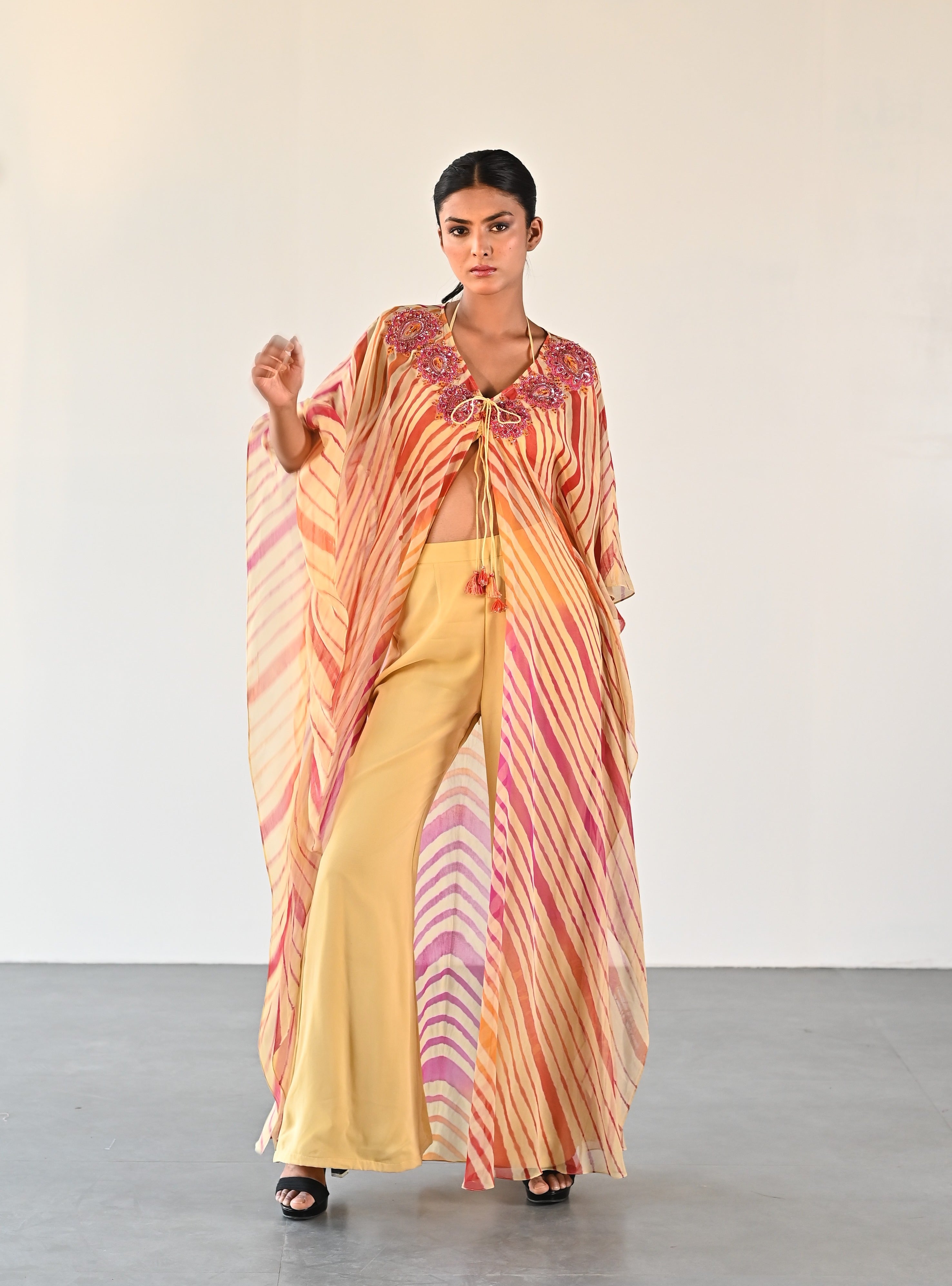 MUSTARD LEHERIYA JACKET SET