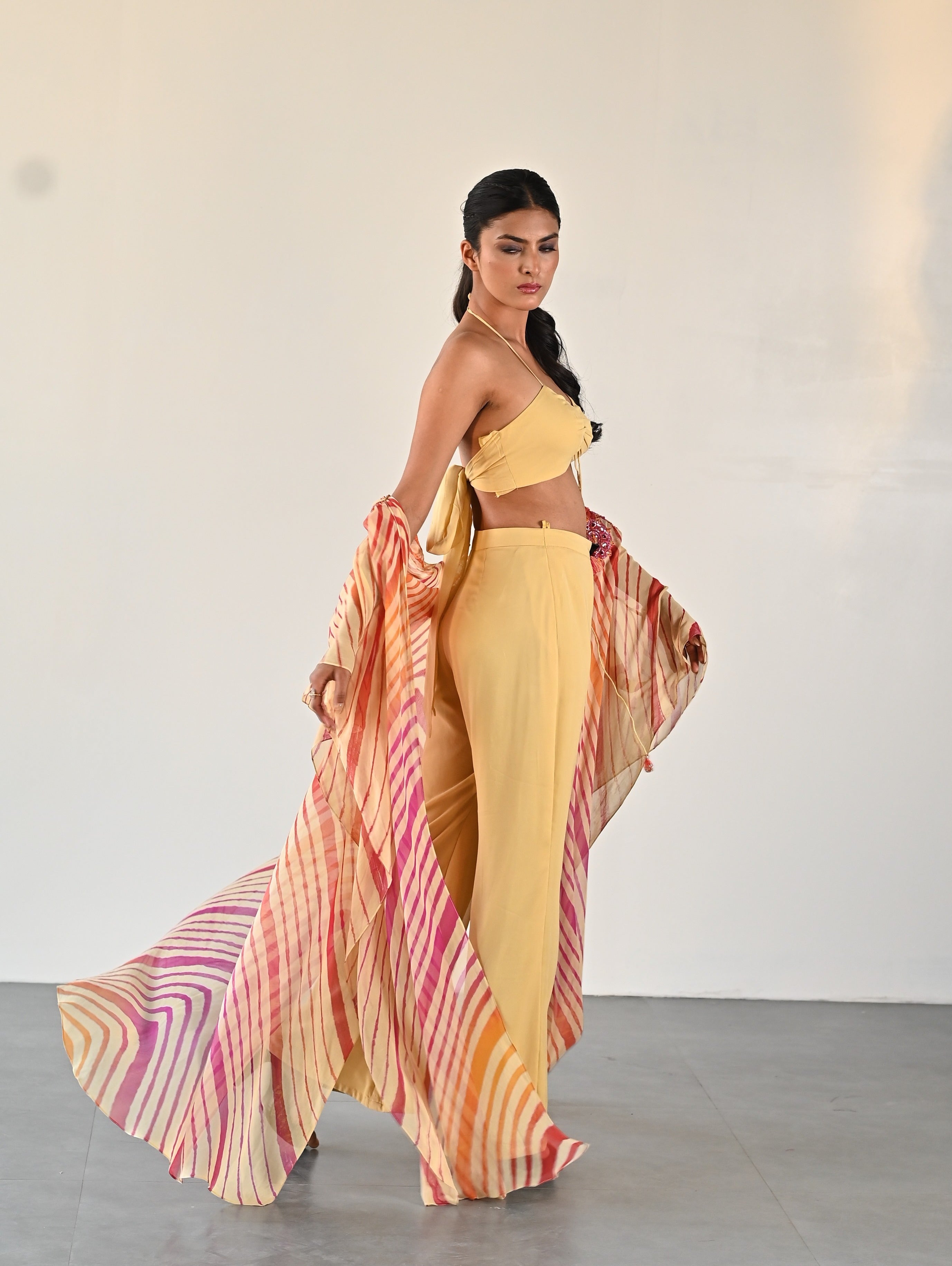 MUSTARD LEHERIYA JACKET SET