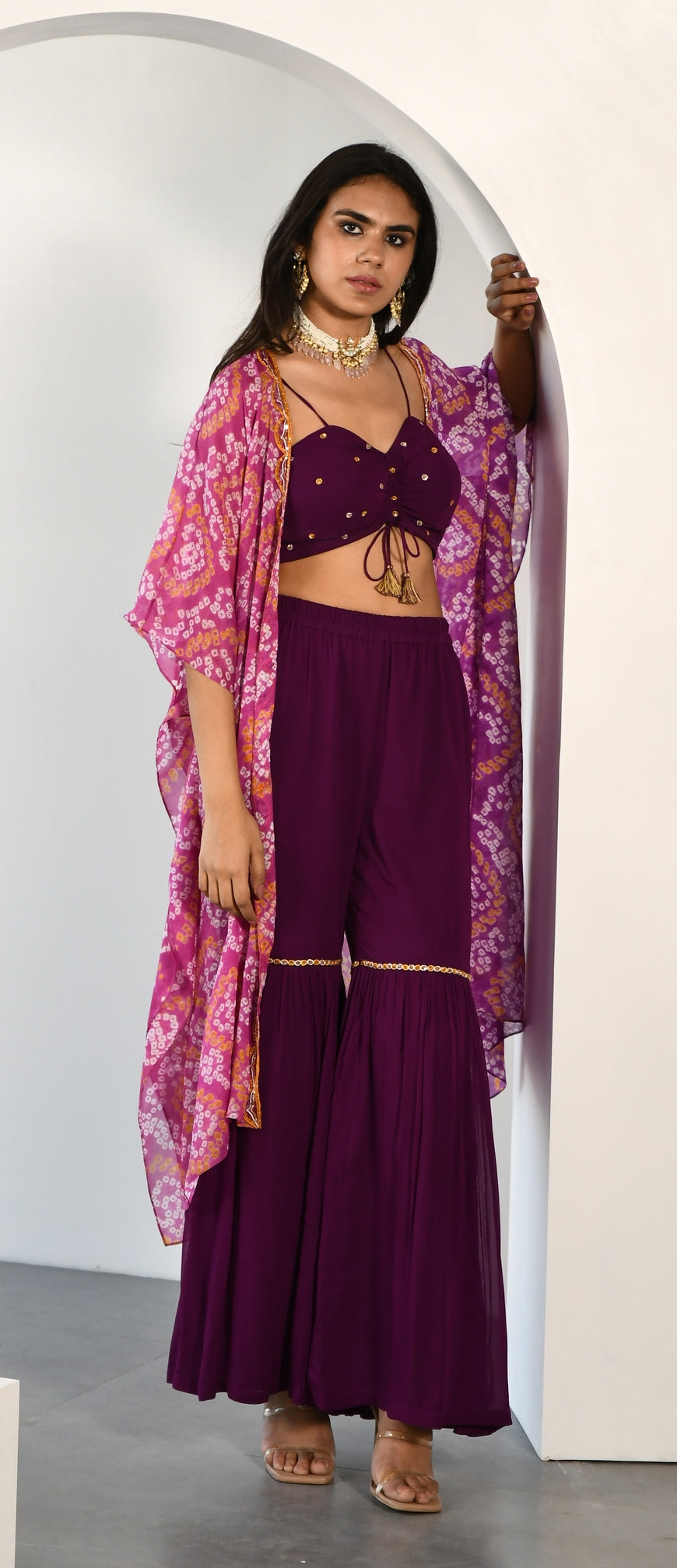 PURPLE BHANDEJ JACKET SET