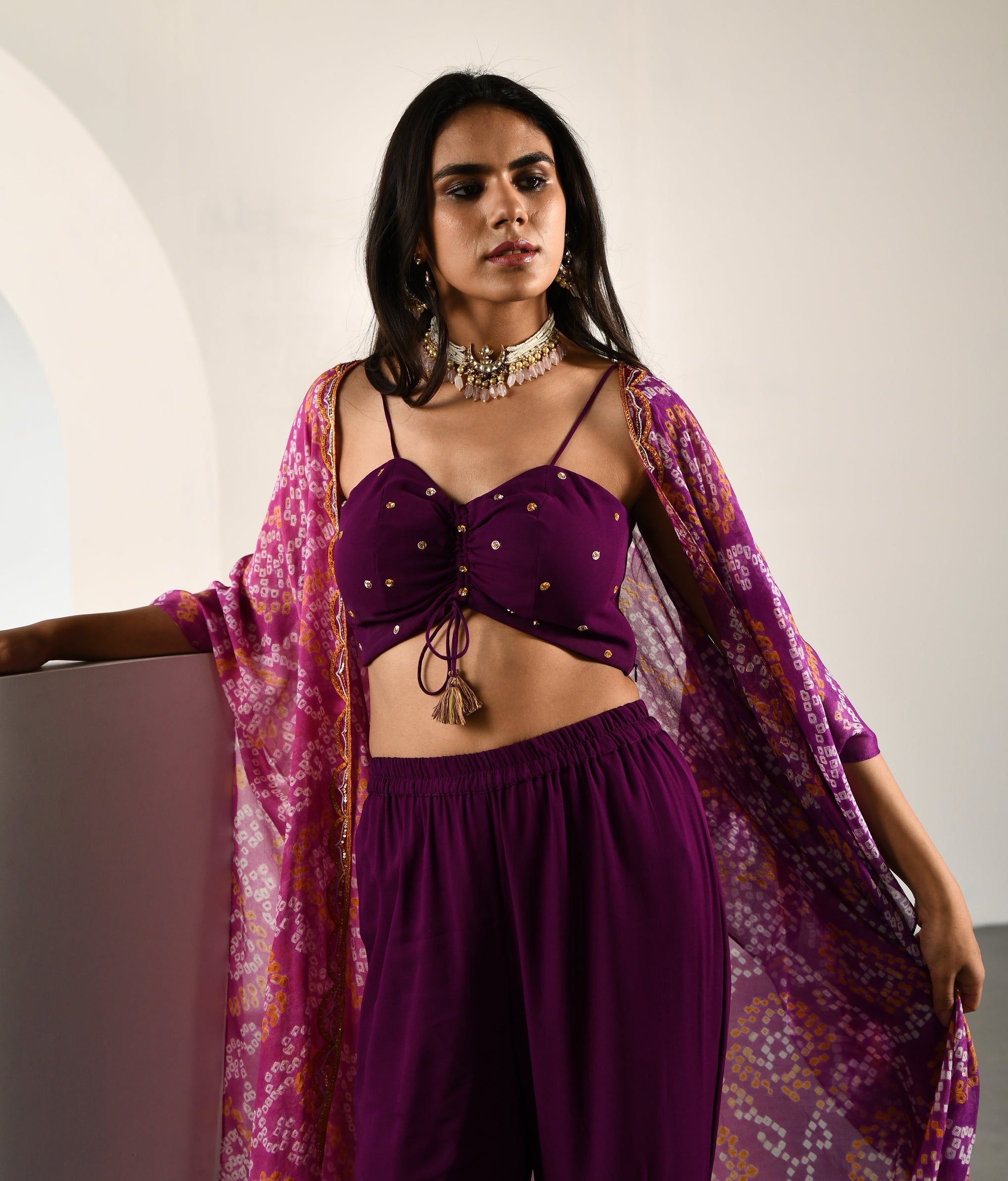 PURPLE BHANDEJ JACKET SET