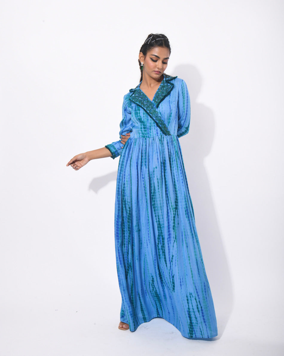 Tie and dye shibori collar maxi