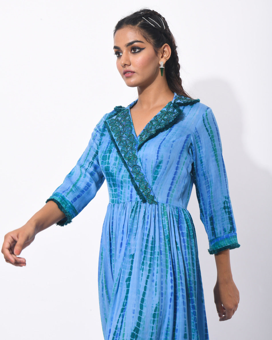 Tie and dye shibori collar maxi