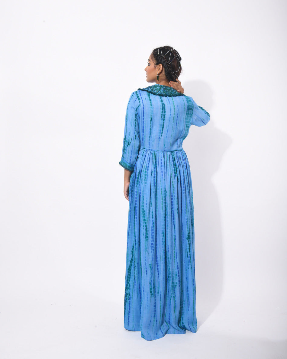 Tie and dye shibori collar maxi