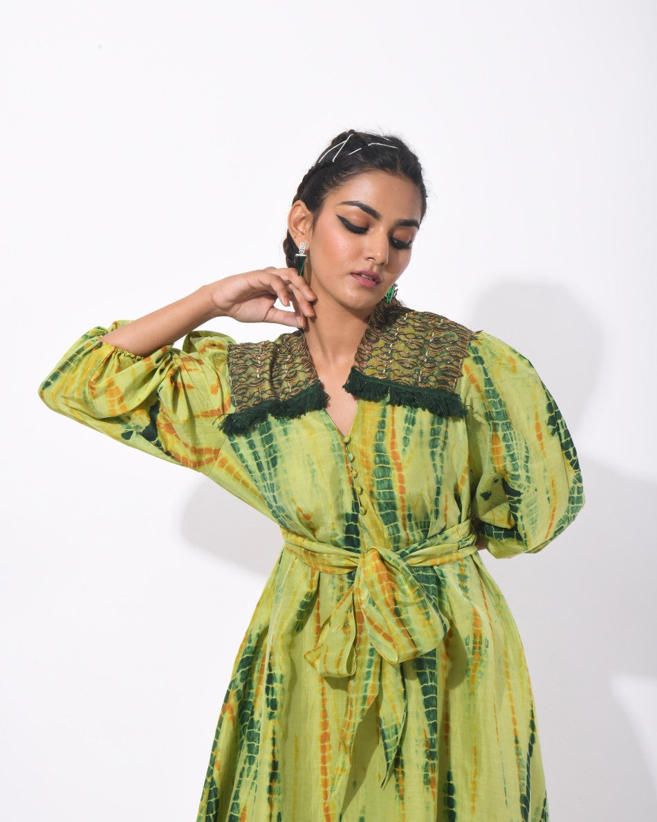 TIE AND DYE MIDI DRESS WITH BELT