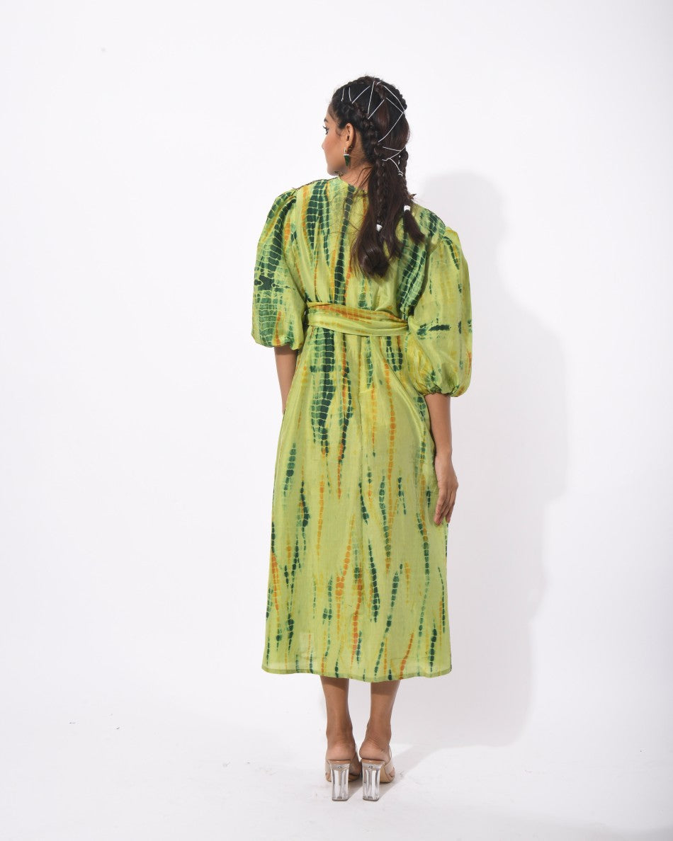 TIE AND DYE MIDI DRESS WITH BELT