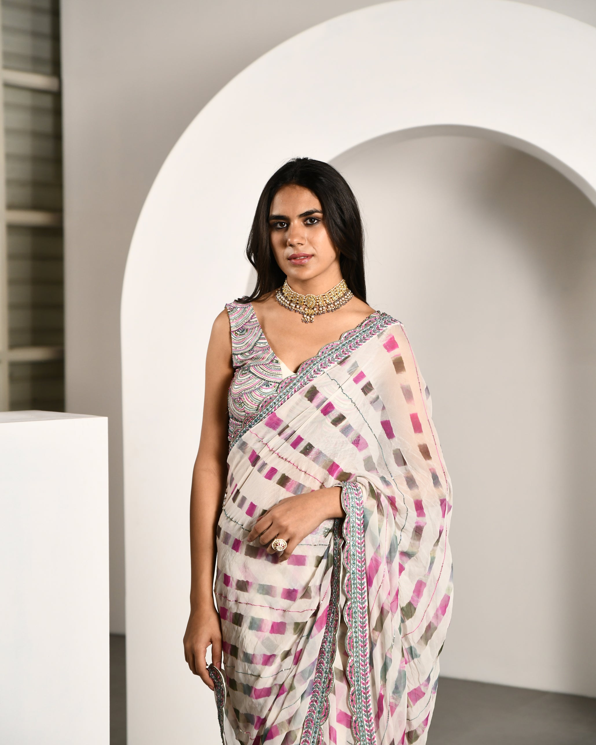 OFFWHITE MULTI  COLOR SAREE
