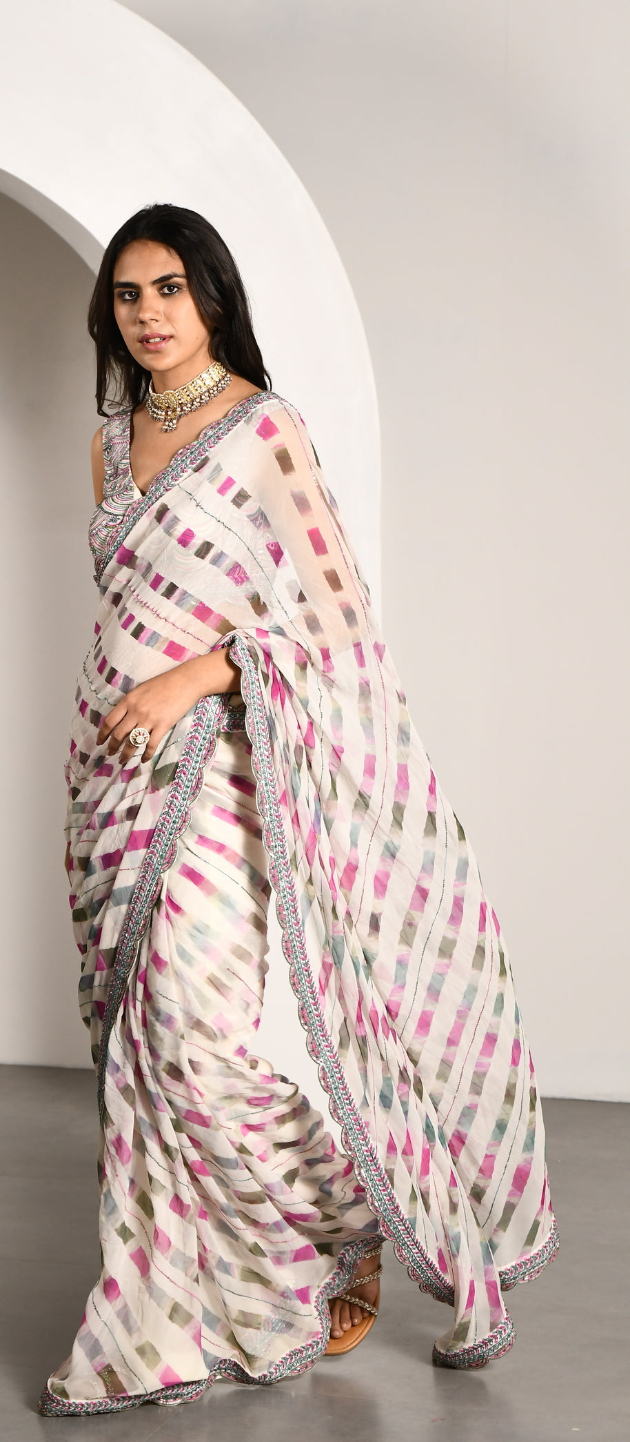 OFFWHITE MULTI  COLOR SAREE