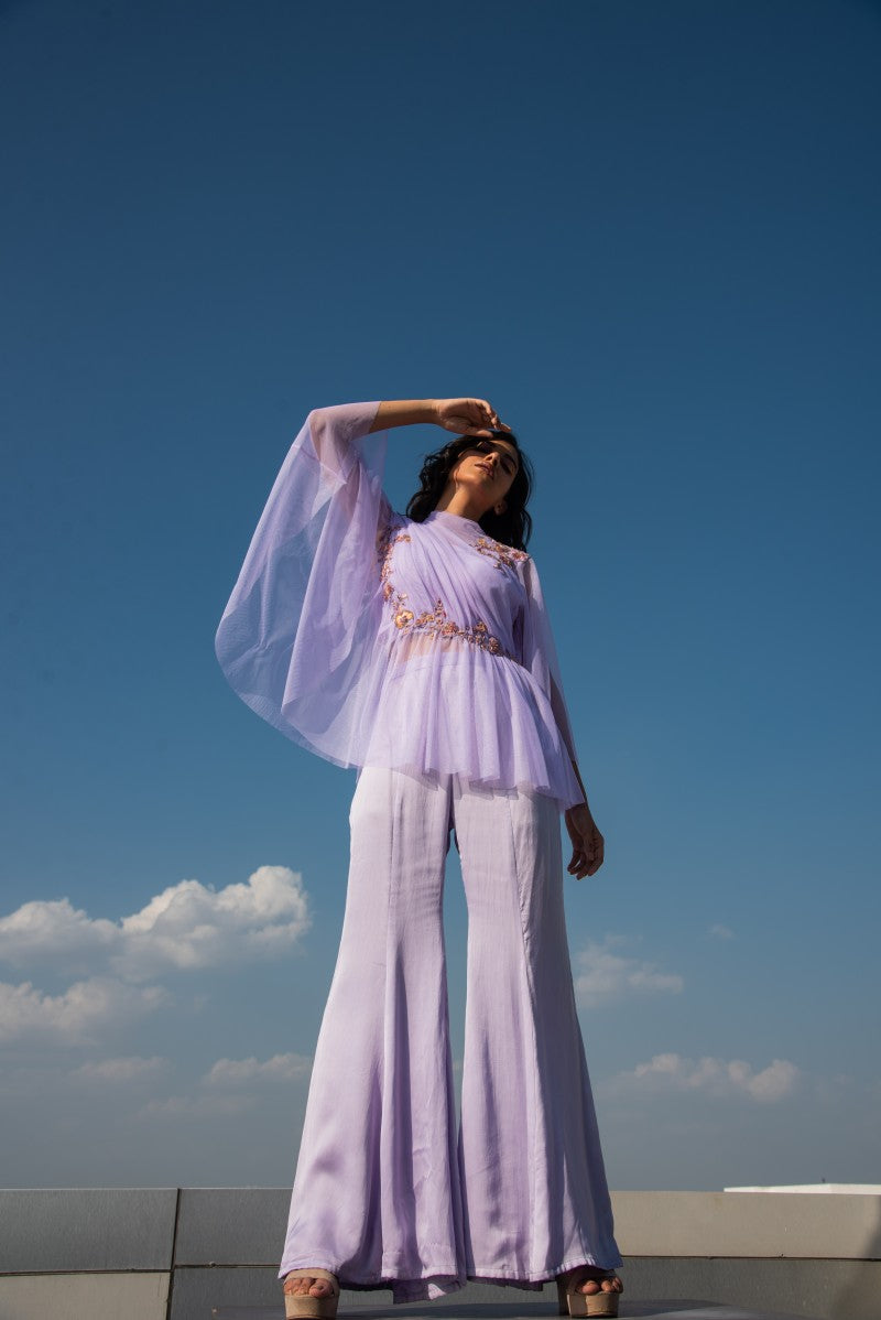 LAVENDER DRAPE CO ORD TOP AND PANT SET