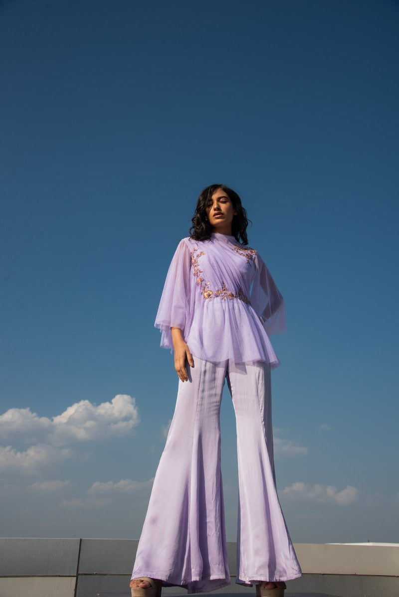 LAVENDER DRAPE CO ORD TOP AND PANT SET