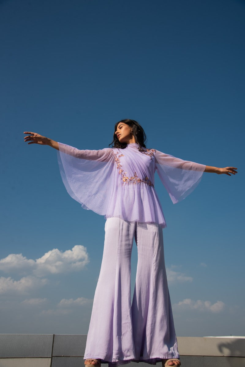 LAVENDER DRAPE CO ORD TOP AND PANT SET