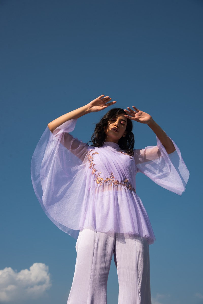 LAVENDER DRAPE CO ORD TOP AND PANT SET