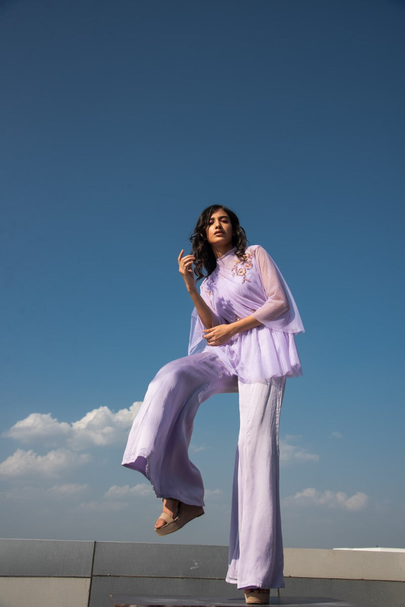 LAVENDER DRAPE CO ORD TOP AND PANT SET