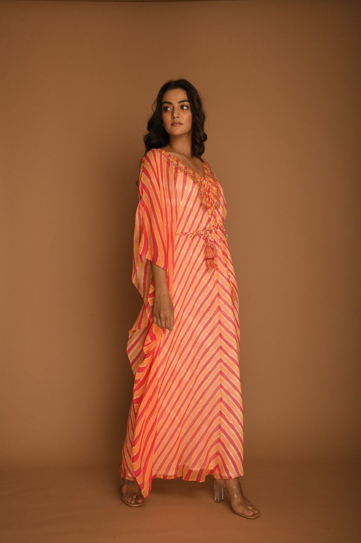 Mustard Coral Kaftan Set