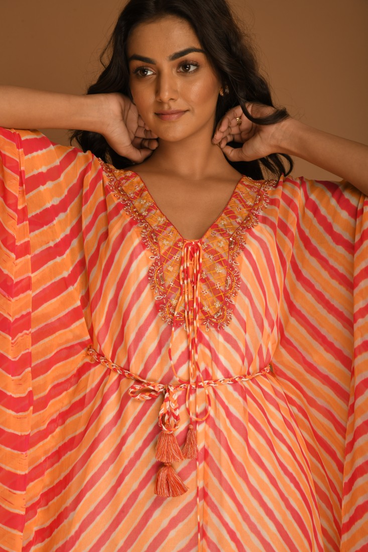 Mustard Coral Kaftan Set