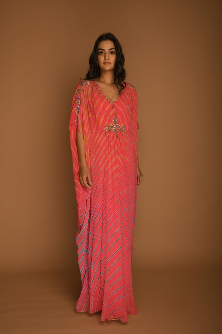Leheriya Georgette Carrot Blue Kaftan Tunic Dress