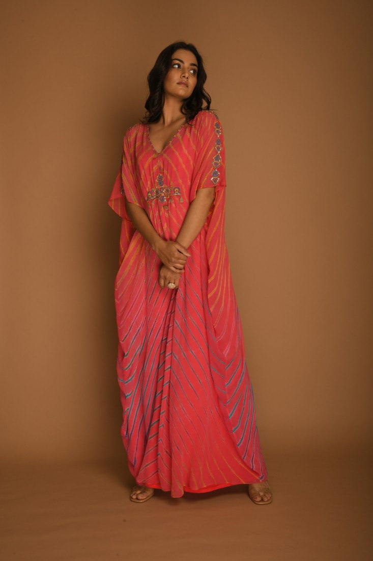 Leheriya Georgette Carrot Blue Kaftan Tunic Dress