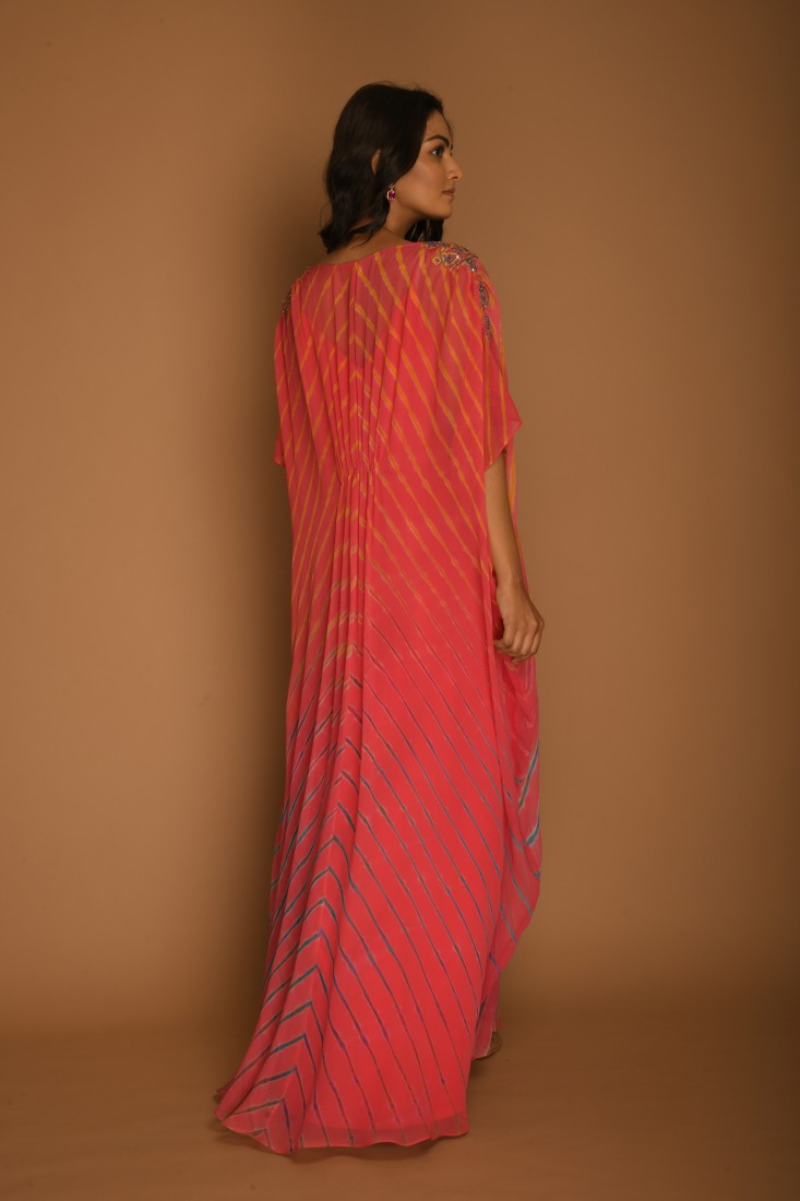 Leheriya Georgette Carrot Blue Kaftan Tunic Dress