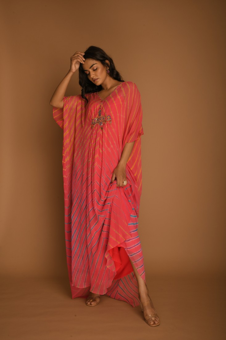 Leheriya Georgette Carrot Blue Kaftan Tunic Dress
