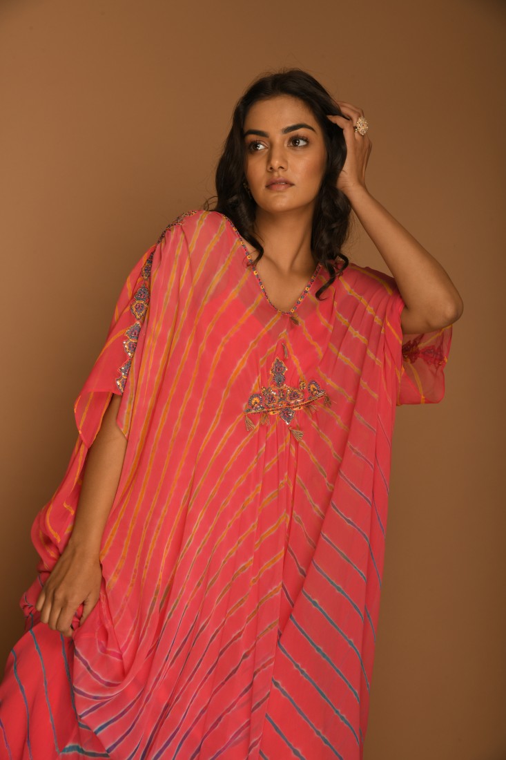 Leheriya Georgette Carrot Blue Kaftan Tunic Dress