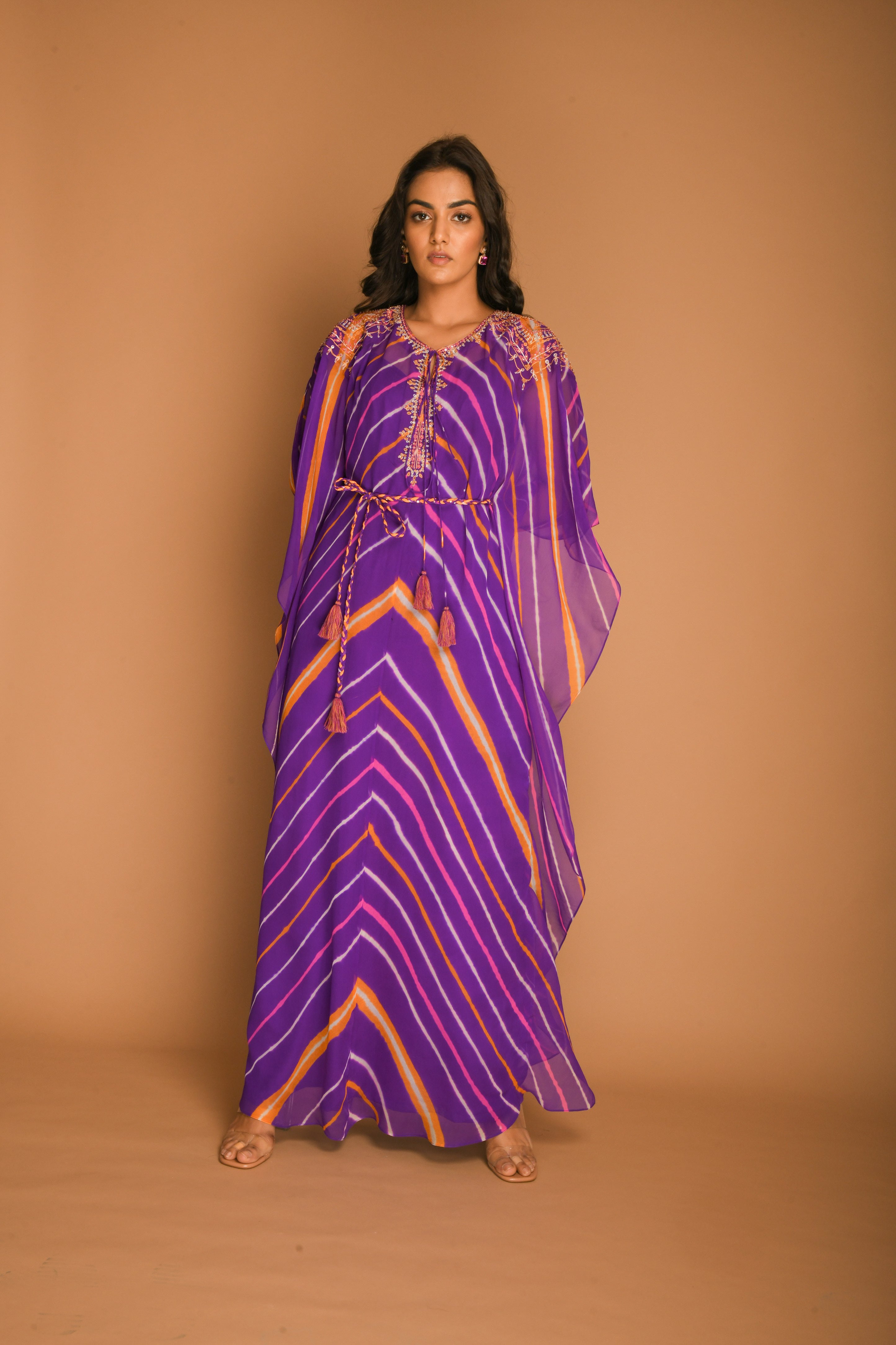 Purple orange leheriya kaftan