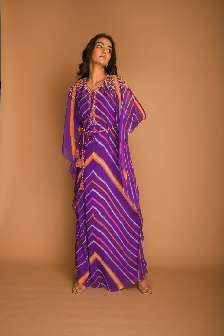 Purple orange leheriya kaftan